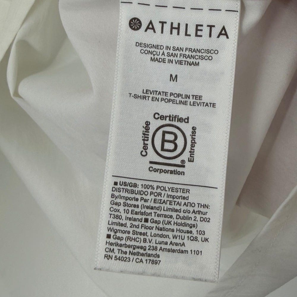Athleta Levitate Poplin Tee Womens Medium White V-Neck Smocked Puff Sleeve Top - Picture 9 of 10